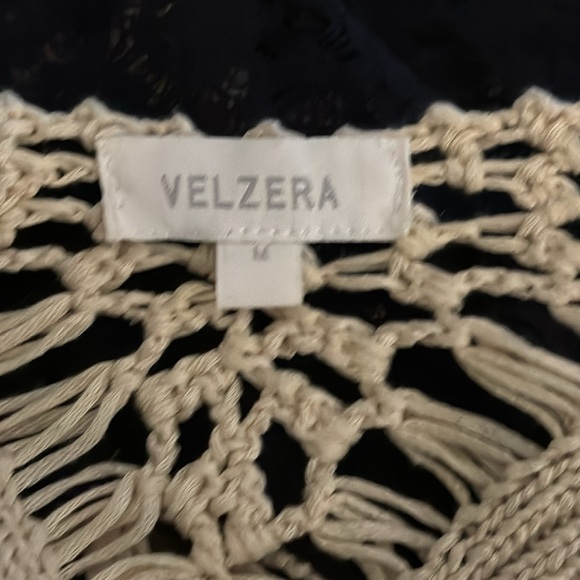 VELZERA Black‎ Cream Crochet Boho Bohemian Hippie Top Size M L Flowy Long Sleeve - Picture 5 of 5